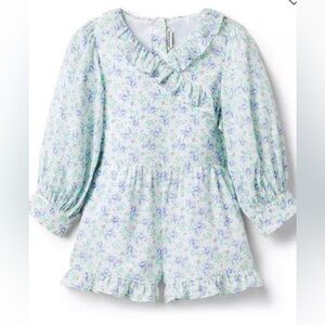 Janie and Jack Light Mint Floral Romper with Lavender Accents